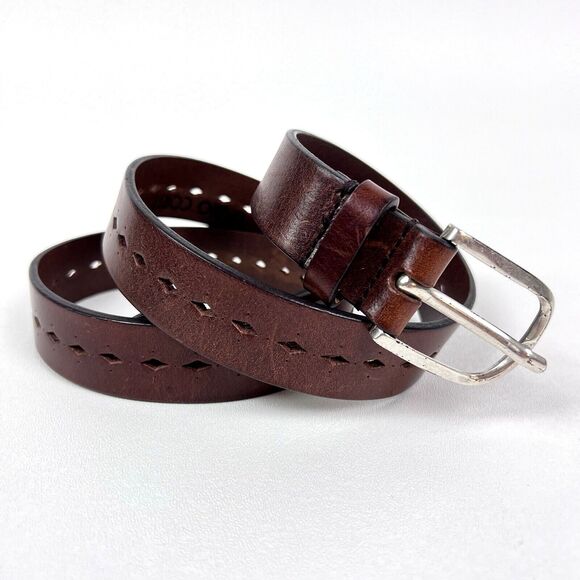 Fabio Corti Brown Leather Belt Diamond Cut-Outs Made in Italy Size Medium 38" - Picture 3 of 10
